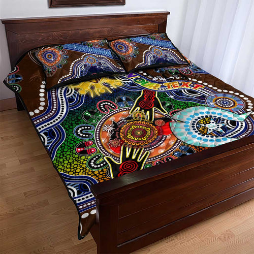 Custom NAIDOC Week 2024 Hawthorn Hawks Quilt Bed Set Australia Aboriginal Dot Painting