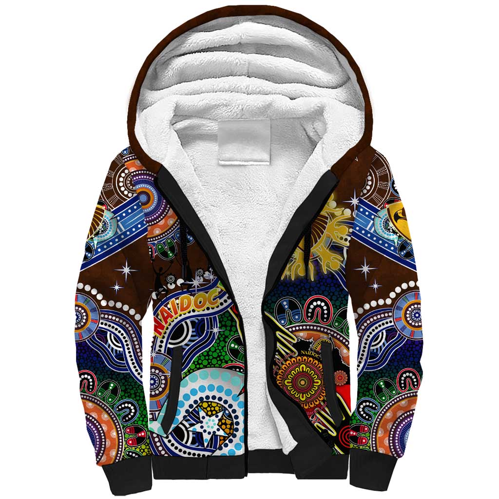 Custom NAIDOC Week 2024 Hawthorn Hawks Sherpa Hoodie Australia Aboriginal Dot Painting