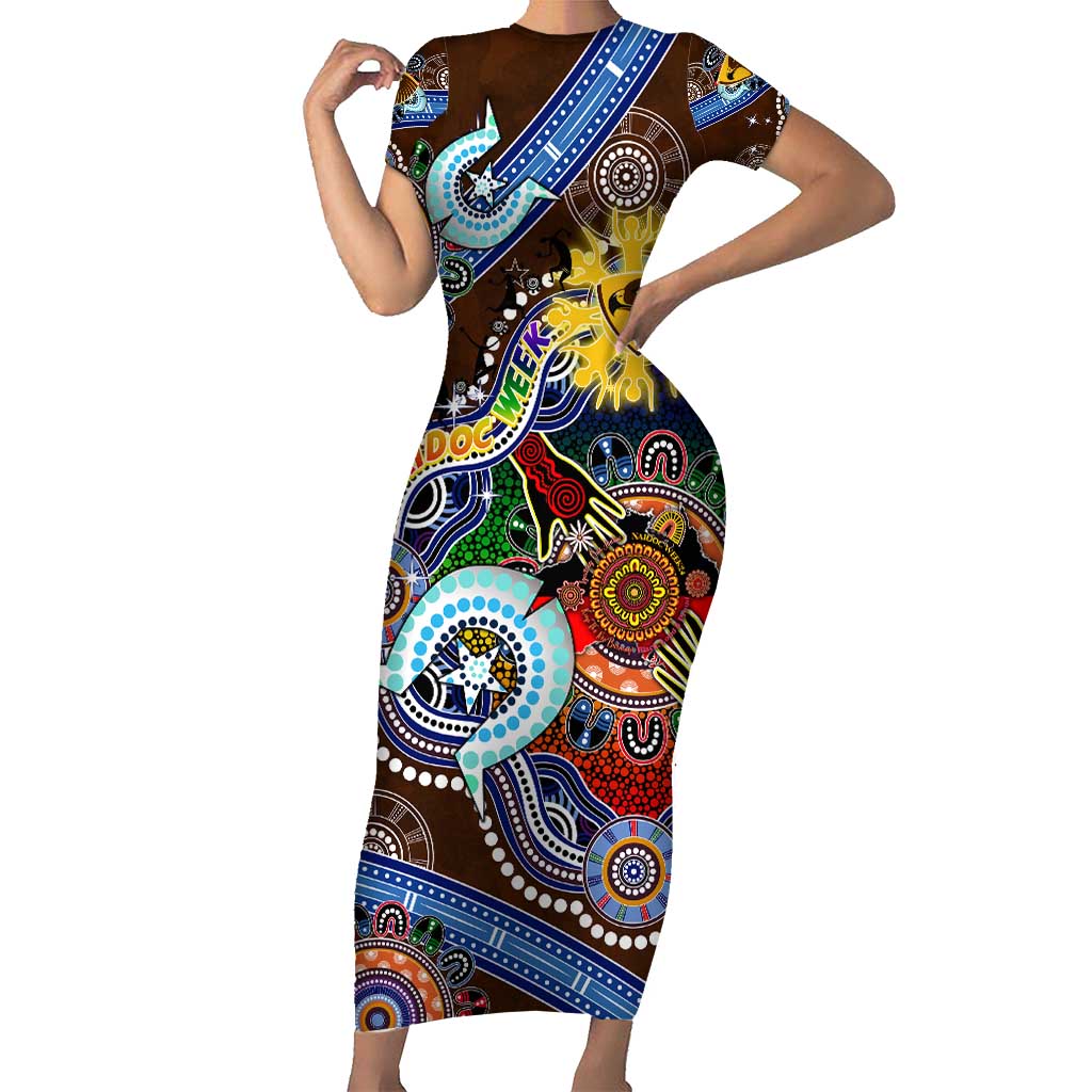 Custom NAIDOC Week 2024 Hawthorn Hawks Short Sleeve Bodycon Dress Australia Aboriginal Dot Painting