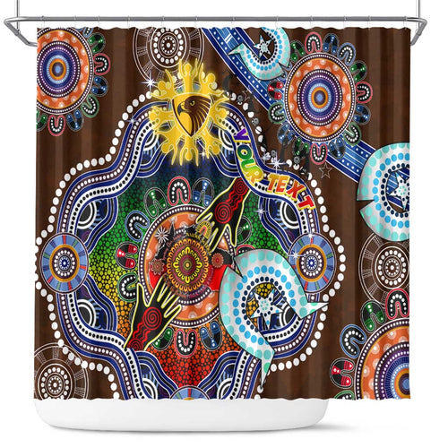 Custom NAIDOC Week 2024 Hawthorn Hawks Shower Curtain Australia Aboriginal Dot Painting