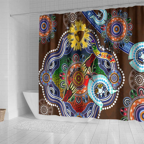 Custom NAIDOC Week 2024 Hawthorn Hawks Shower Curtain Australia Aboriginal Dot Painting