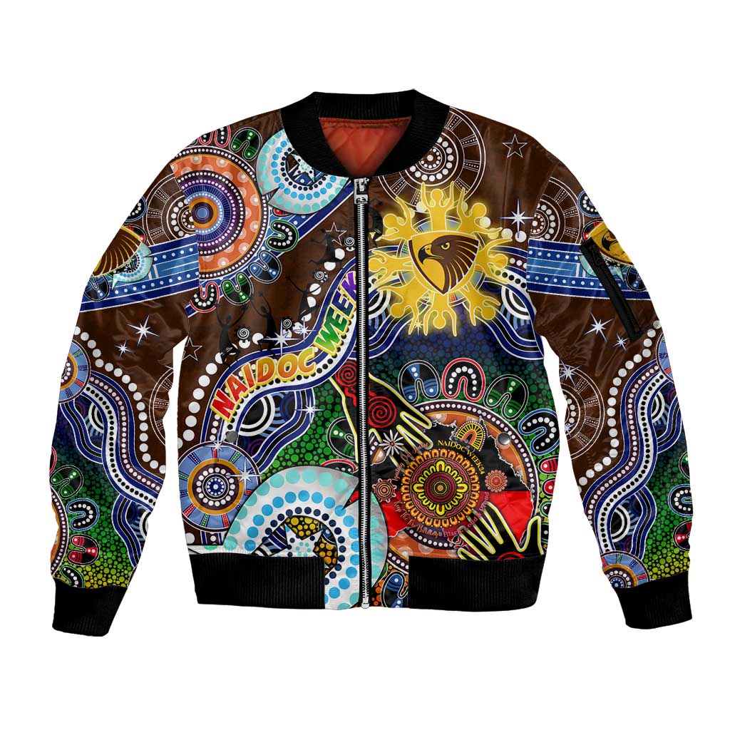 Custom NAIDOC Week 2024 Hawthorn Hawks Sleeve Zip Bomber Jacket Australia Aboriginal Dot Painting