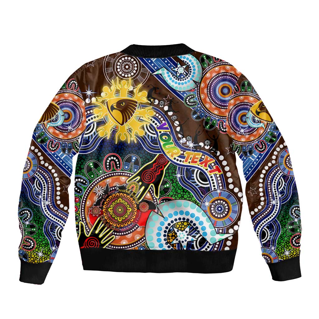 Custom NAIDOC Week 2024 Hawthorn Hawks Sleeve Zip Bomber Jacket Australia Aboriginal Dot Painting