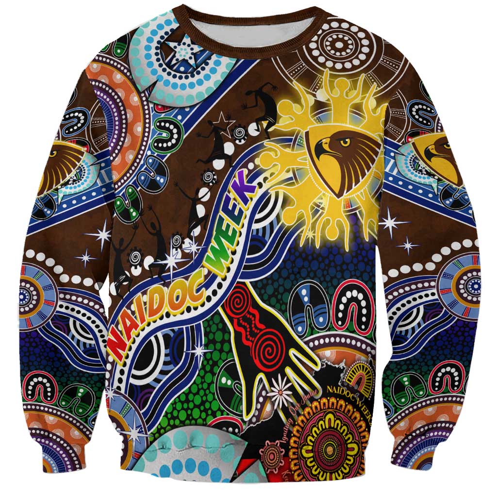 Custom NAIDOC Week 2024 Hawthorn Hawks Sweatshirt Australia Aboriginal Dot Painting