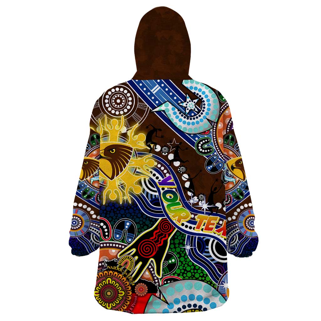 Custom NAIDOC Week 2024 Hawthorn Hawks Wearable Blanket Hoodie Australia Aboriginal Dot Painting