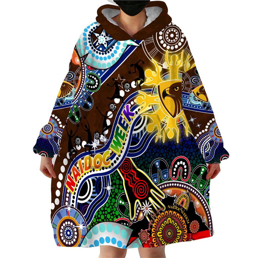 Custom NAIDOC Week 2024 Hawthorn Hawks Wearable Blanket Hoodie Australia Aboriginal Dot Painting