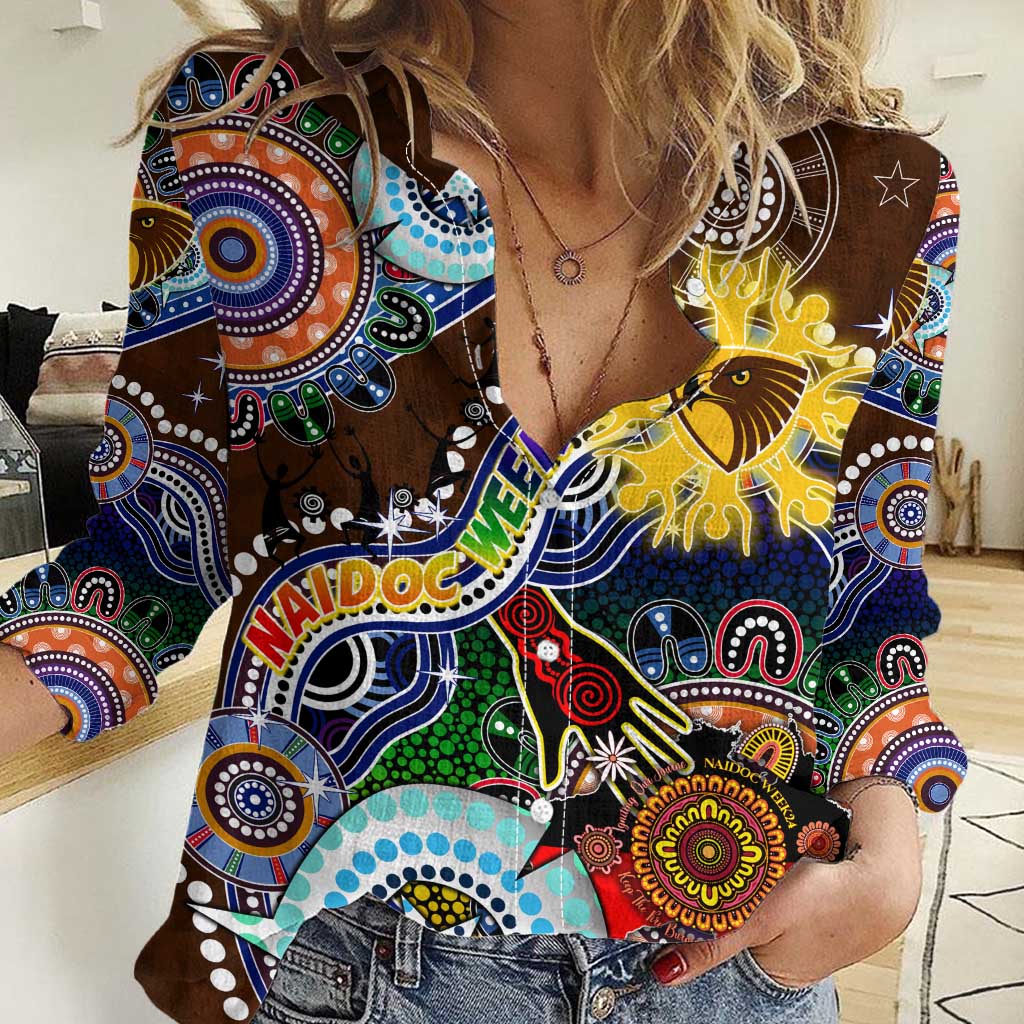 Custom NAIDOC Week 2024 Hawthorn Hawks Women Casual Shirt Australia Aboriginal Dot Painting