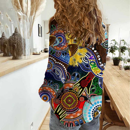 Custom NAIDOC Week 2024 Hawthorn Hawks Women Casual Shirt Australia Aboriginal Dot Painting