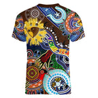 Custom NAIDOC Week 2024 Hawthorn Hawks Women V-Neck T-Shirt Australia Aboriginal Dot Painting