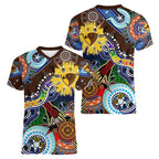 Custom NAIDOC Week 2024 Hawthorn Hawks Women V-Neck T-Shirt Australia Aboriginal Dot Painting