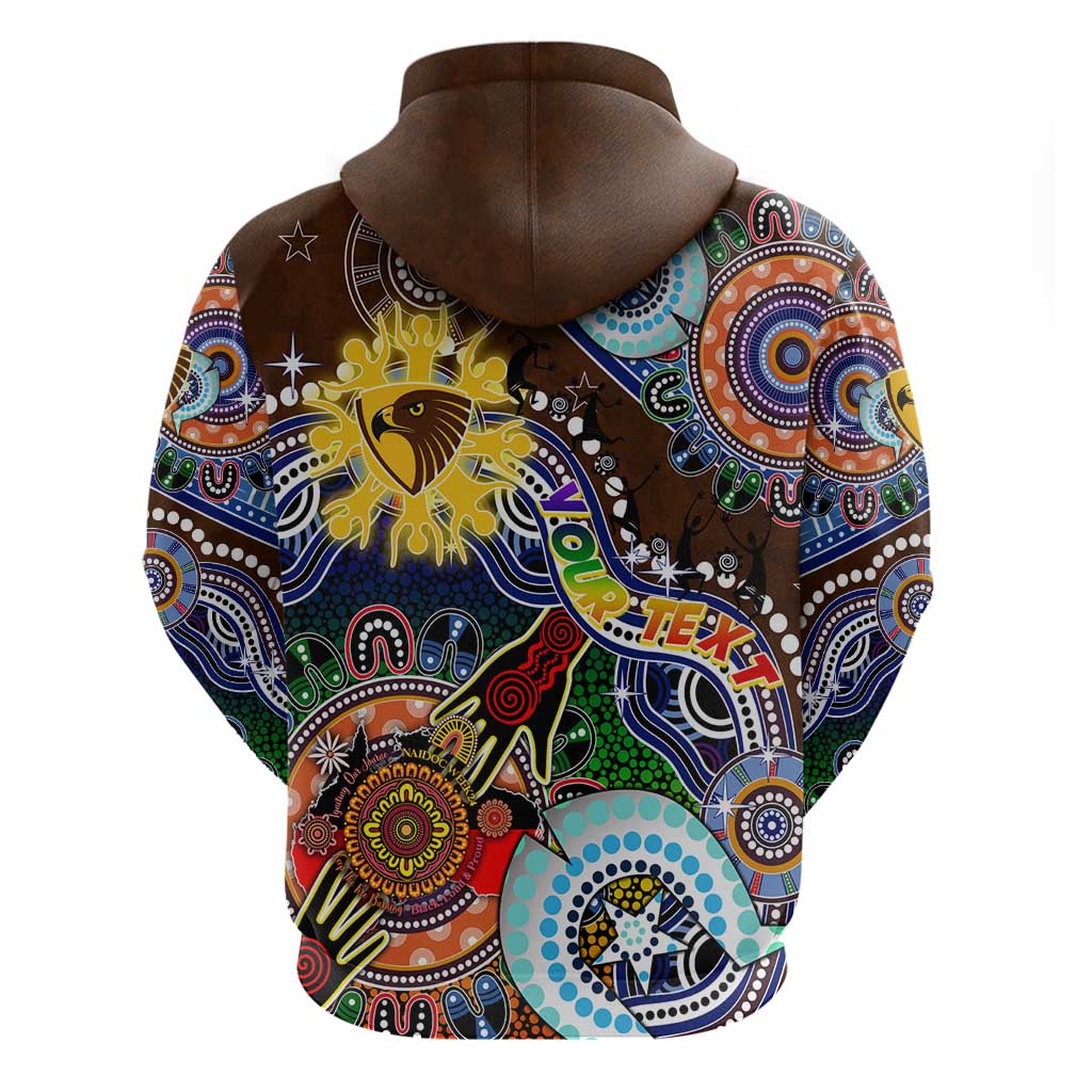 Custom NAIDOC Week 2024 Hawthorn Hawks Zip Hoodie Australia Aboriginal Dot Painting