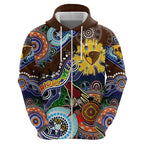 Custom NAIDOC Week 2024 Hawthorn Hawks Zip Hoodie Australia Aboriginal Dot Painting