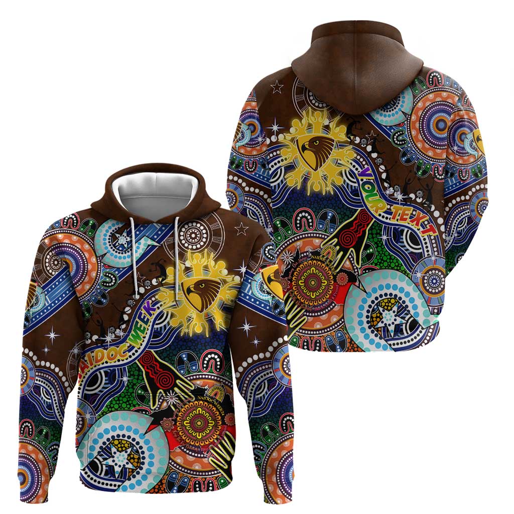 Custom NAIDOC Week 2024 Hawthorn Hawks Zip Hoodie Australia Aboriginal Dot Painting