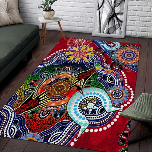 Custom NAIDOC Week 2024 Melbourne Demons Area Rug Australia Aboriginal Dot Painting