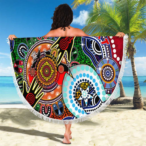 Custom NAIDOC Week 2024 Melbourne Demons Beach Blanket Australia Aboriginal Dot Painting