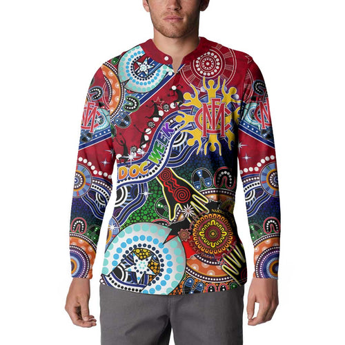 Custom NAIDOC Week 2024 Melbourne Demons Button Sweatshirt Australia Aboriginal Dot Painting