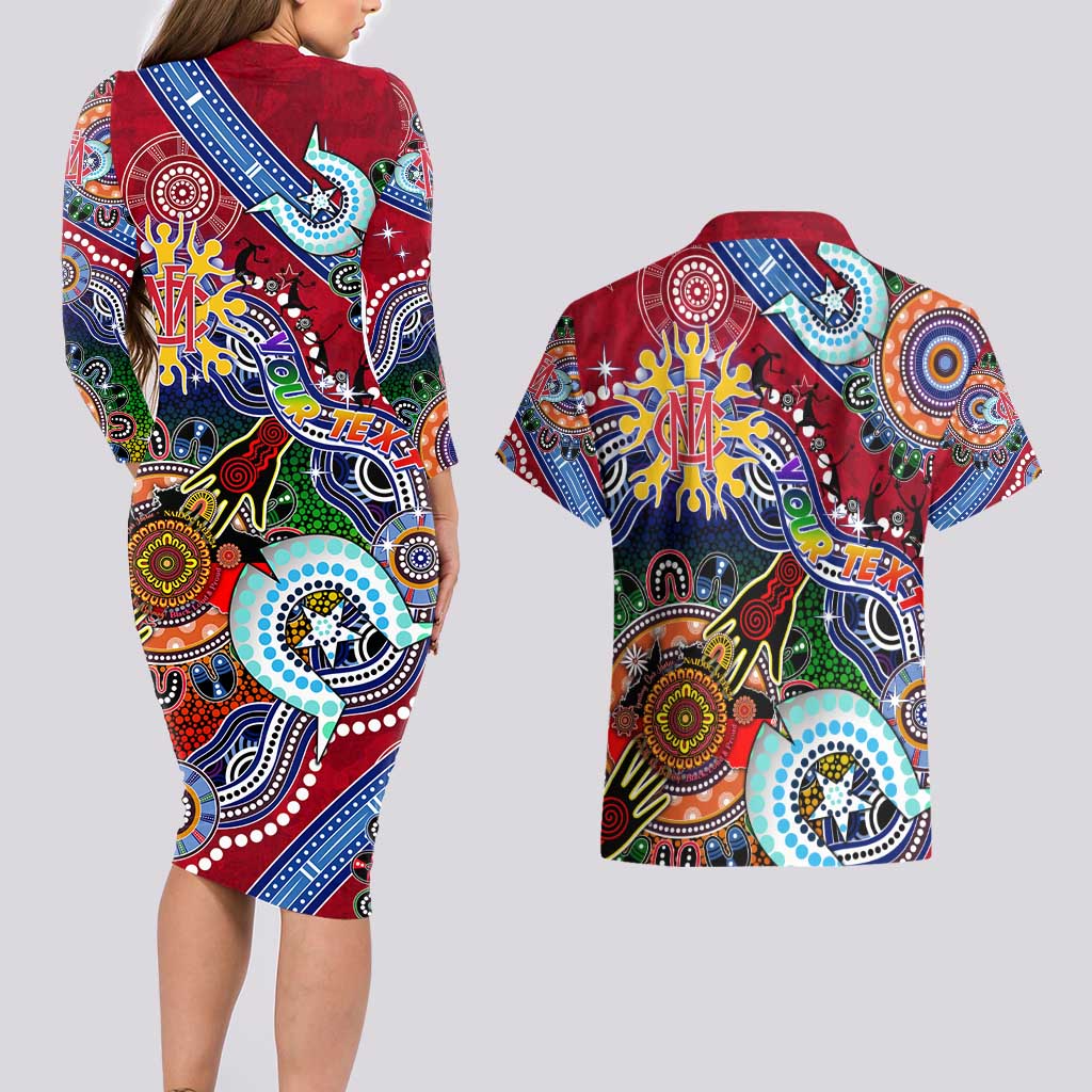 Custom NAIDOC Week 2024 Melbourne Demons Couples Matching Long Sleeve Bodycon Dress and Hawaiian Shirt Australia Aboriginal Dot Painting