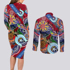 Custom NAIDOC Week 2024 Melbourne Demons Couples Matching Long Sleeve Bodycon Dress and Long Sleeve Button Shirt Australia Aboriginal Dot Painting