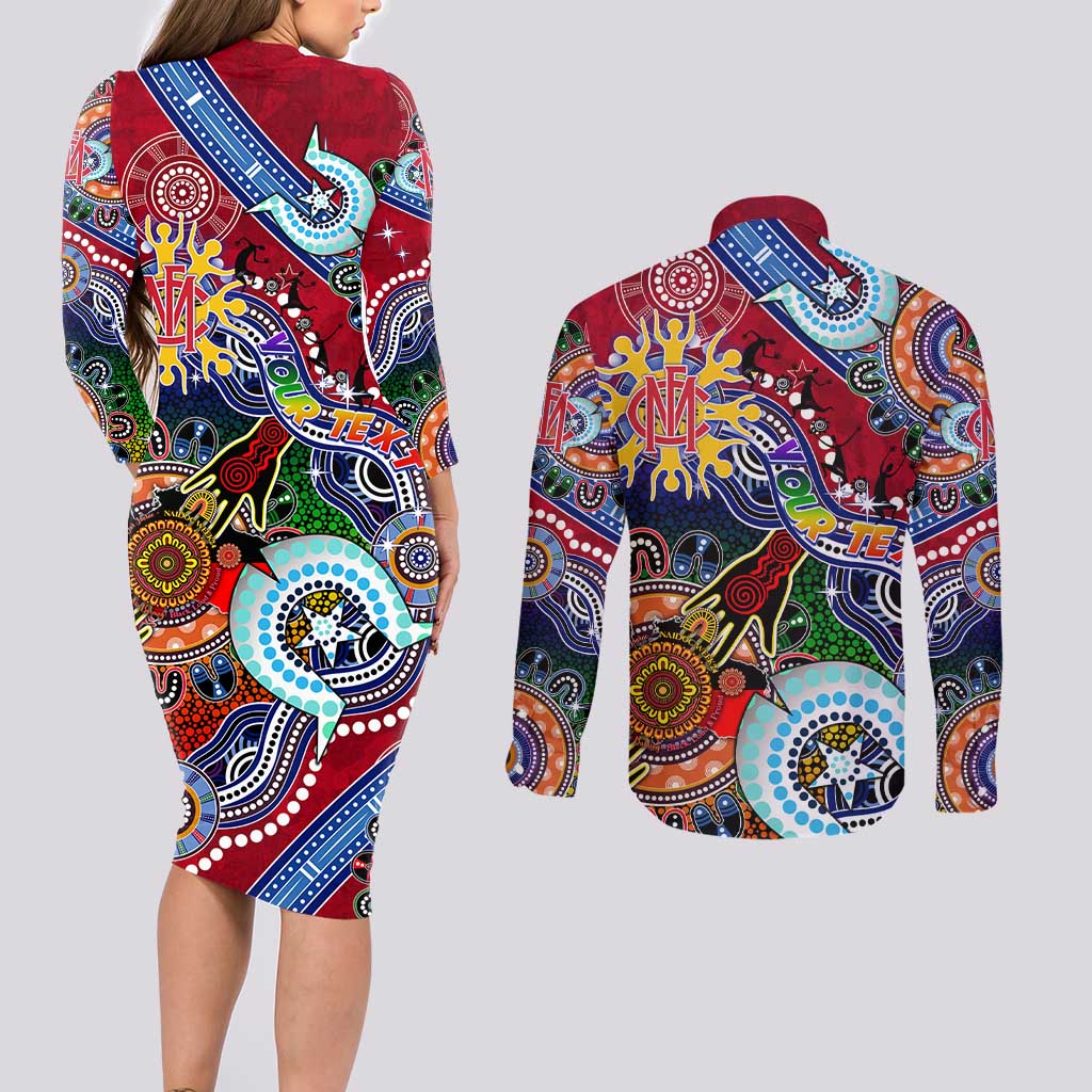 Custom NAIDOC Week 2024 Melbourne Demons Couples Matching Long Sleeve Bodycon Dress and Long Sleeve Button Shirt Australia Aboriginal Dot Painting