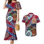 Custom NAIDOC Week 2024 Melbourne Demons Couples Matching Mermaid Dress and Hawaiian Shirt Australia Aboriginal Dot Painting