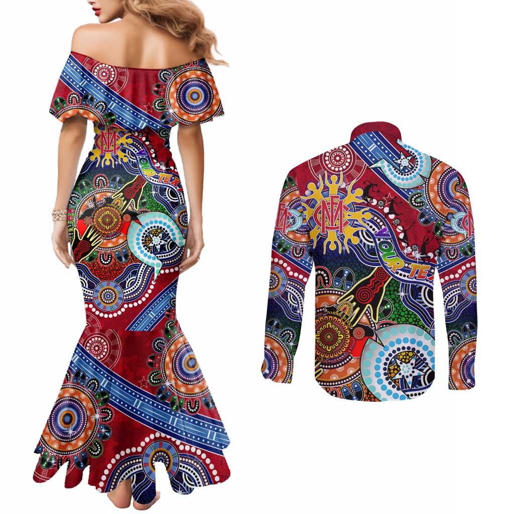 Custom NAIDOC Week 2024 Melbourne Demons Couples Matching Mermaid Dress and Long Sleeve Button Shirt Australia Aboriginal Dot Painting