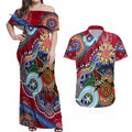 Custom NAIDOC Week 2024 Melbourne Demons Couples Matching Off Shoulder Maxi Dress and Hawaiian Shirt Australia Aboriginal Dot Painting