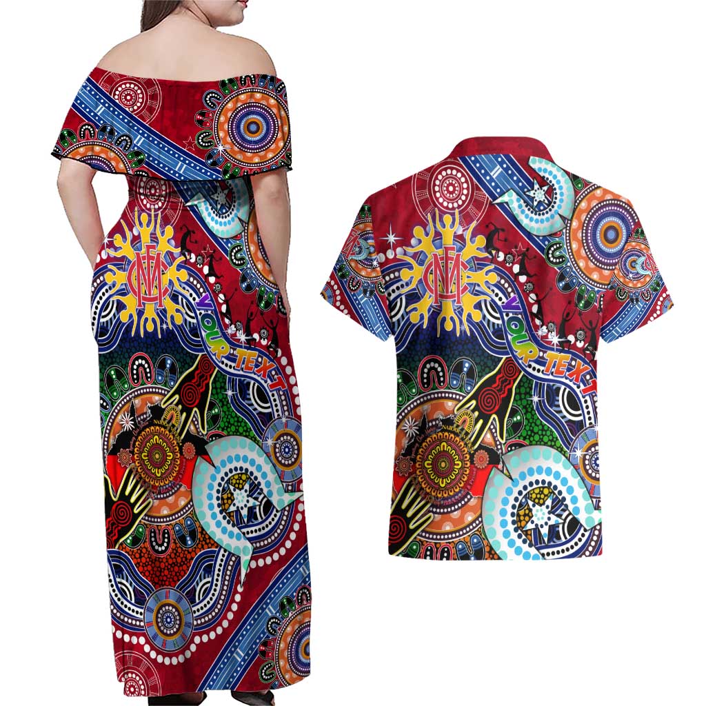 Custom NAIDOC Week 2024 Melbourne Demons Couples Matching Off Shoulder Maxi Dress and Hawaiian Shirt Australia Aboriginal Dot Painting