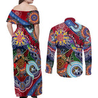 Custom NAIDOC Week 2024 Melbourne Demons Couples Matching Off Shoulder Maxi Dress and Long Sleeve Button Shirt Australia Aboriginal Dot Painting