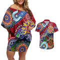 Custom NAIDOC Week 2024 Melbourne Demons Couples Matching Off Shoulder Short Dress and Hawaiian Shirt Australia Aboriginal Dot Painting