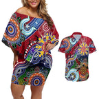 Custom NAIDOC Week 2024 Melbourne Demons Couples Matching Off Shoulder Short Dress and Hawaiian Shirt Australia Aboriginal Dot Painting