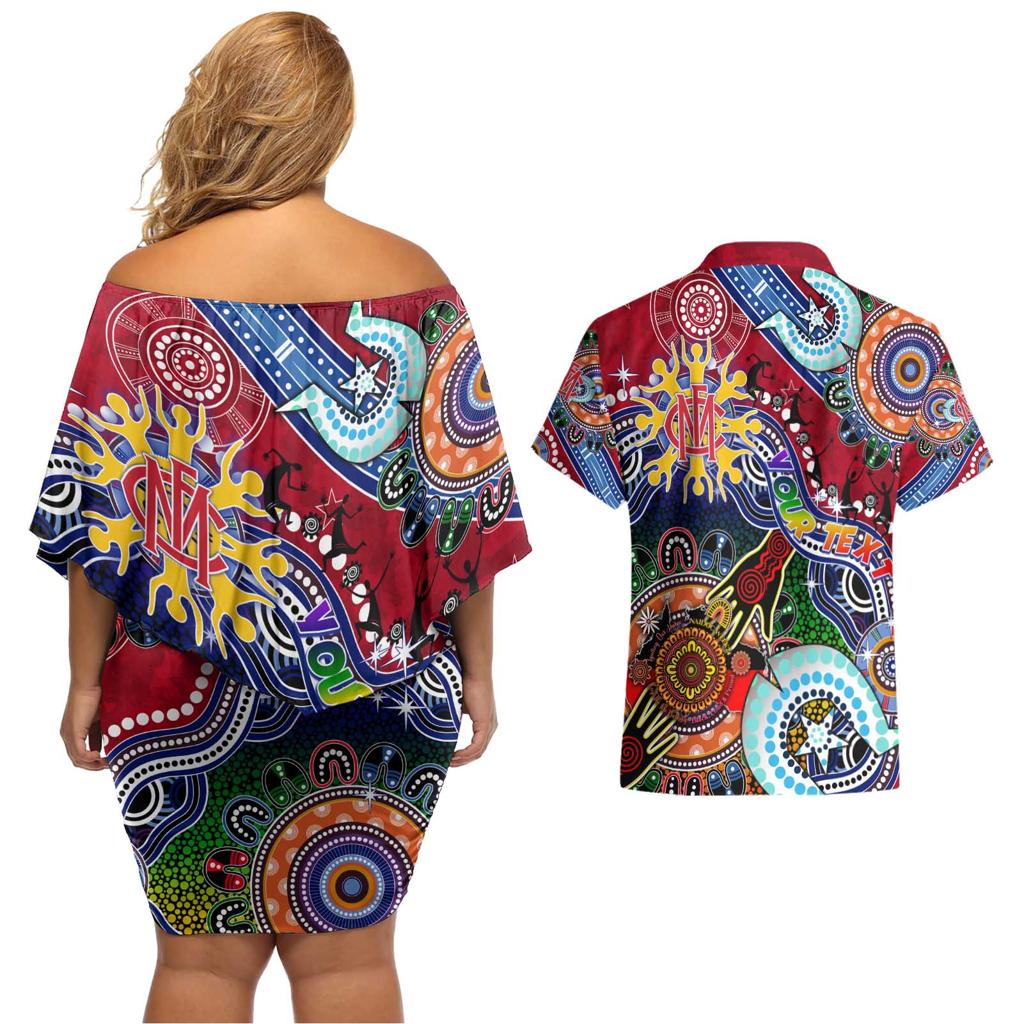 Custom NAIDOC Week 2024 Melbourne Demons Couples Matching Off Shoulder Short Dress and Hawaiian Shirt Australia Aboriginal Dot Painting