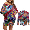 Custom NAIDOC Week 2024 Melbourne Demons Couples Matching Off Shoulder Short Dress and Long Sleeve Button Shirt Australia Aboriginal Dot Painting