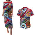 Custom NAIDOC Week 2024 Melbourne Demons Couples Matching Puletasi and Hawaiian Shirt Australia Aboriginal Dot Painting