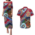 Custom NAIDOC Week 2024 Melbourne Demons Couples Matching Puletasi and Hawaiian Shirt Australia Aboriginal Dot Painting