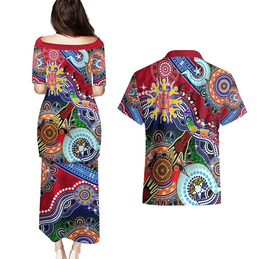 Custom NAIDOC Week 2024 Melbourne Demons Couples Matching Puletasi and Hawaiian Shirt Australia Aboriginal Dot Painting