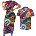 Custom NAIDOC Week 2024 Melbourne Demons Couples Matching Short Sleeve Bodycon Dress and Hawaiian Shirt Australia Aboriginal Dot Painting