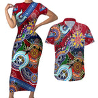 Custom NAIDOC Week 2024 Melbourne Demons Couples Matching Short Sleeve Bodycon Dress and Hawaiian Shirt Australia Aboriginal Dot Painting