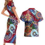 Custom NAIDOC Week 2024 Melbourne Demons Couples Matching Short Sleeve Bodycon Dress and Hawaiian Shirt Australia Aboriginal Dot Painting
