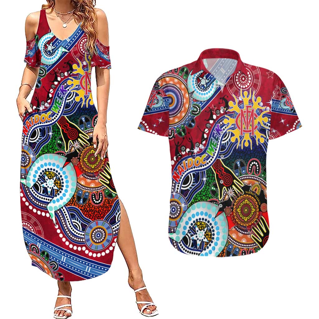 Custom NAIDOC Week 2024 Melbourne Demons Couples Matching Summer Maxi Dress and Hawaiian Shirt Australia Aboriginal Dot Painting