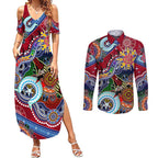 Custom NAIDOC Week 2024 Melbourne Demons Couples Matching Summer Maxi Dress and Long Sleeve Button Shirt Australia Aboriginal Dot Painting