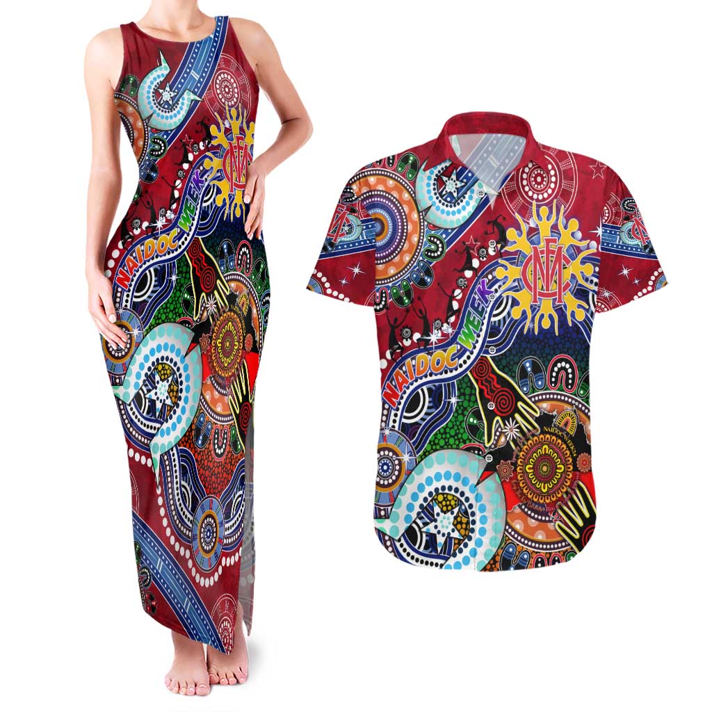 Custom NAIDOC Week 2024 Melbourne Demons Couples Matching Tank Maxi Dress and Hawaiian Shirt Australia Aboriginal Dot Painting