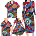Custom NAIDOC Week 2024 Melbourne Demons Family Matching Long Sleeve Bodycon Dress and Hawaiian Shirt Australia Aboriginal Dot Painting