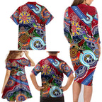 Custom NAIDOC Week 2024 Melbourne Demons Family Matching Long Sleeve Bodycon Dress and Hawaiian Shirt Australia Aboriginal Dot Painting