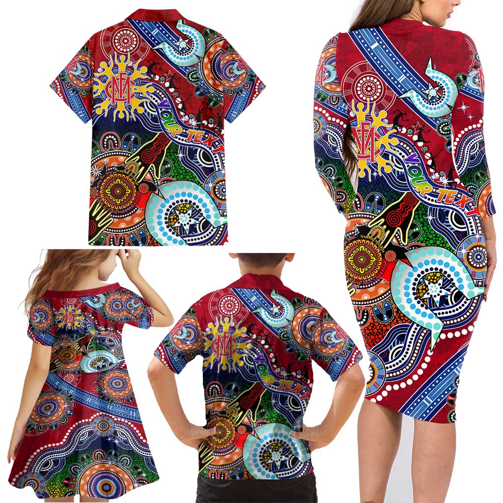 Custom NAIDOC Week 2024 Melbourne Demons Family Matching Long Sleeve Bodycon Dress and Hawaiian Shirt Australia Aboriginal Dot Painting