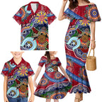 Custom NAIDOC Week 2024 Melbourne Demons Family Matching Mermaid Dress and Hawaiian Shirt Australia Aboriginal Dot Painting