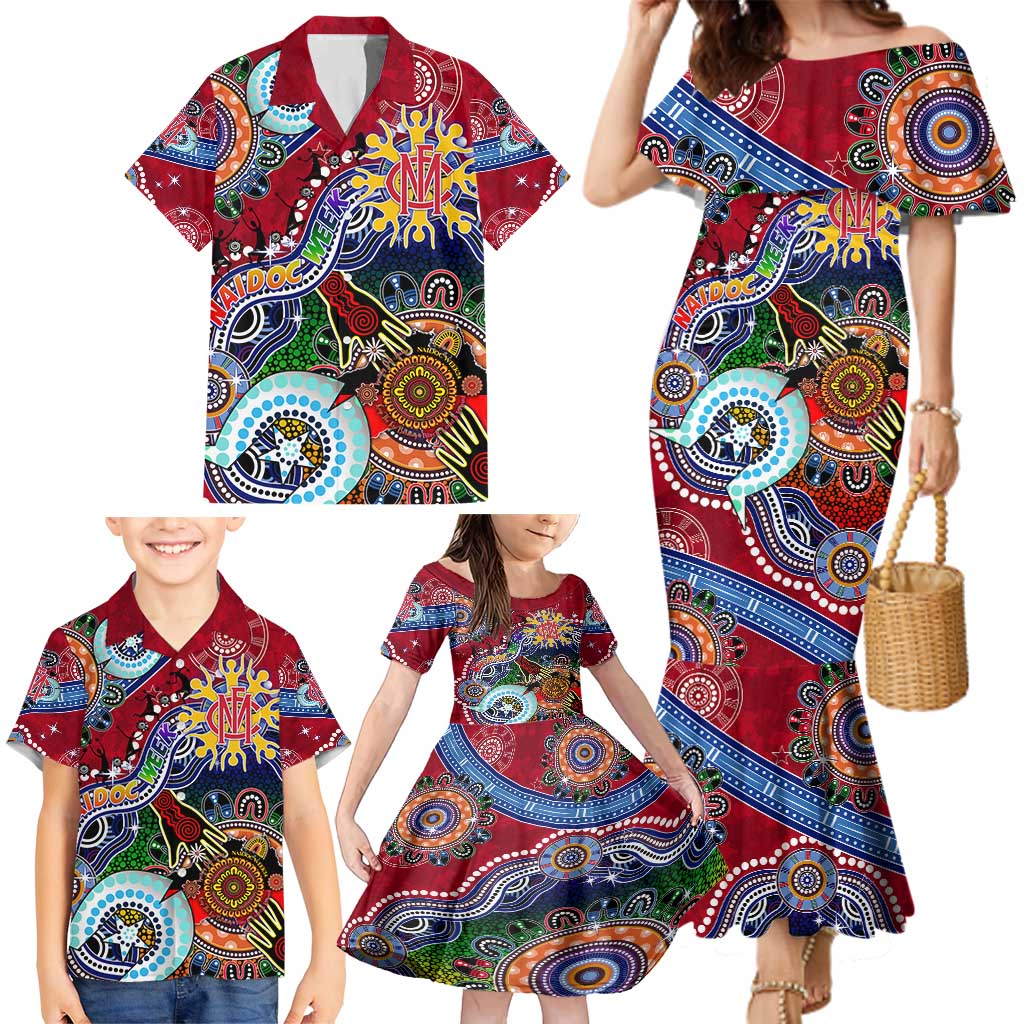 Custom NAIDOC Week 2024 Melbourne Demons Family Matching Mermaid Dress and Hawaiian Shirt Australia Aboriginal Dot Painting