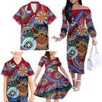 Custom NAIDOC Week 2024 Melbourne Demons Family Matching Off The Shoulder Long Sleeve Dress and Hawaiian Shirt Australia Aboriginal Dot Painting