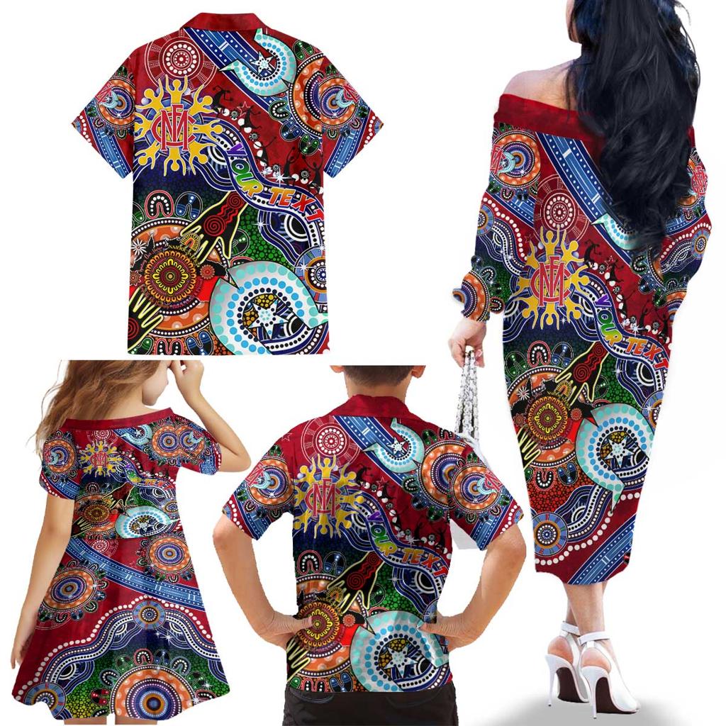 Custom NAIDOC Week 2024 Melbourne Demons Family Matching Off The Shoulder Long Sleeve Dress and Hawaiian Shirt Australia Aboriginal Dot Painting