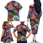 Custom NAIDOC Week 2024 Melbourne Demons Family Matching Off The Shoulder Long Sleeve Dress and Hawaiian Shirt Australia Aboriginal Dot Painting