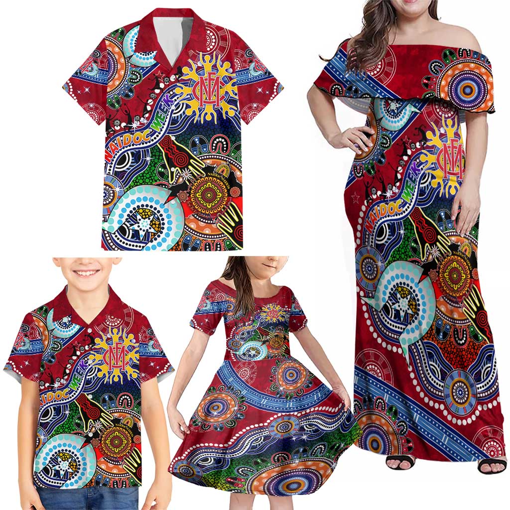Custom NAIDOC Week 2024 Melbourne Demons Family Matching Off Shoulder Maxi Dress and Hawaiian Shirt Australia Aboriginal Dot Painting